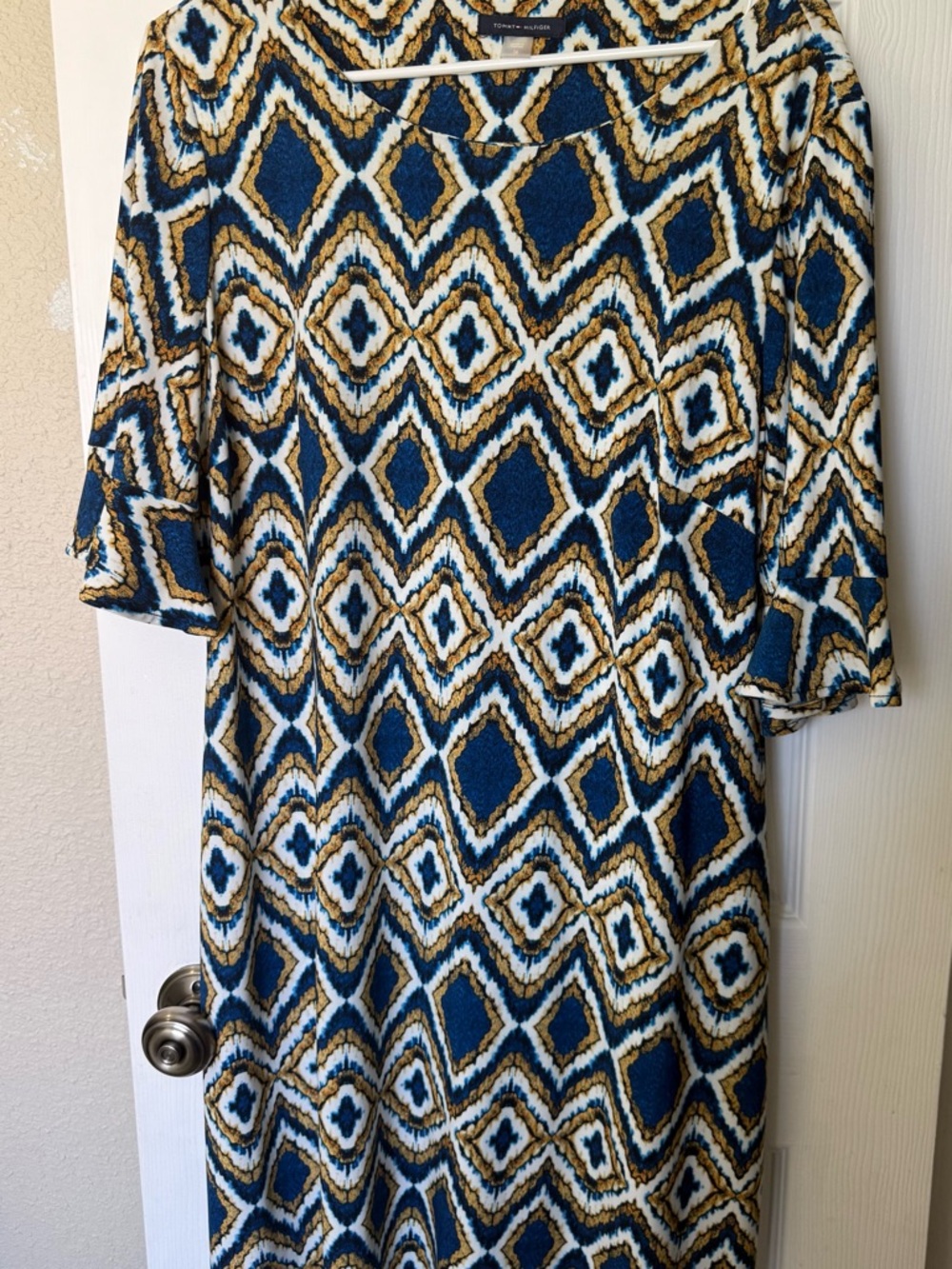 Tommy Hilfiger Blue, White & Mustard Geometric Print Dress